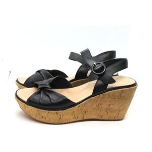 ONO byBorn Black Leather Cork Wedge Heel Caul Sandals sz 8 M